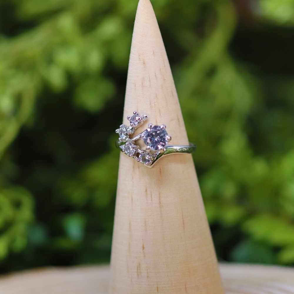 Unique Vintage Sterling Silver White Topaz Ring